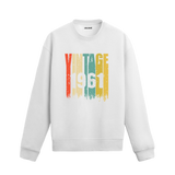1961 doğumlular için tasarlanmış retro baskılı Vintage Era sweatshirt, beyaz pamuklu kumaş.