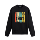 1961 doğumlular için tasarlanmış retro baskılı Vintage Era sweatshirt, siyah pamuklu kumaş.