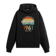 1961 Vintage Hoodie, nostaljik yıl baskılı pamuklu siyah hoodie.
