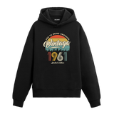 1961 Vintage Hoodie, nostaljik yıl baskılı pamuklu siyah hoodie.