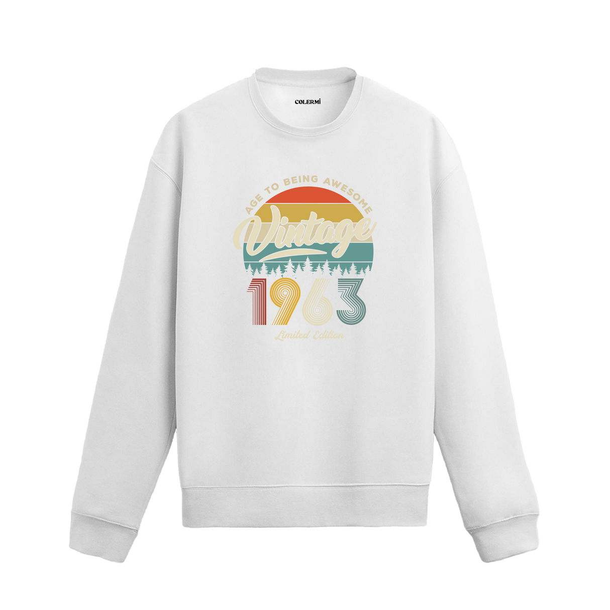 1961 yıl baskılı beyaz retro vintage sweatshirt