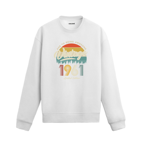 1961 yıl baskılı beyaz retro vintage sweatshirt