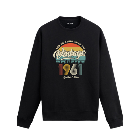1961 yıl baskılı siyah retro vintage sweatshirt