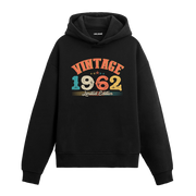 1962 yılına özel siyah Vintage Hoodie Echo, retro yıl baskılı hoodie tasarımı