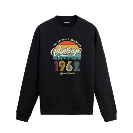 1962 yıl baskılı siyah retro vintage sweatshirt