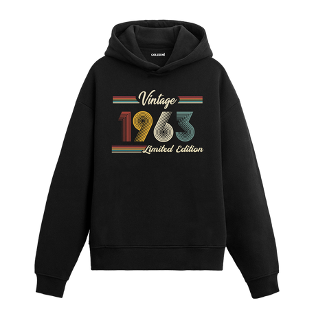 1963 doğumlu kişiler için tasarlanmış siyah klasik vintage hoodie