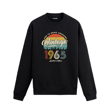 1965 yılı baskılı siyah retro vintage sweatshirt