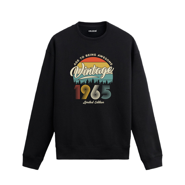 1965 yılı baskılı siyah retro vintage sweatshirt