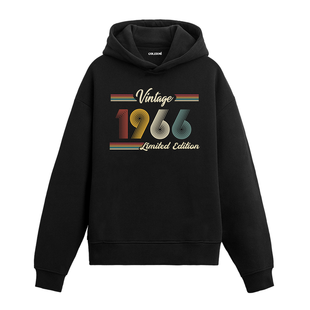 1966 doğumlu kişiler için tasarlanmış siyah klasik vintage hoodie