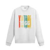 1966 vintage baskılı beyaz sweatshirt, retro tasarım.