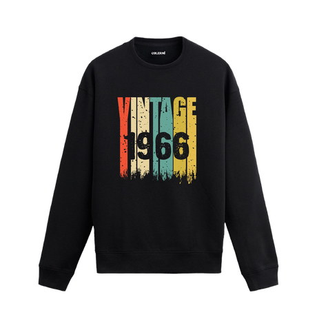 1966 vintage baskılı siyah sweatshirt, retro tasarım.