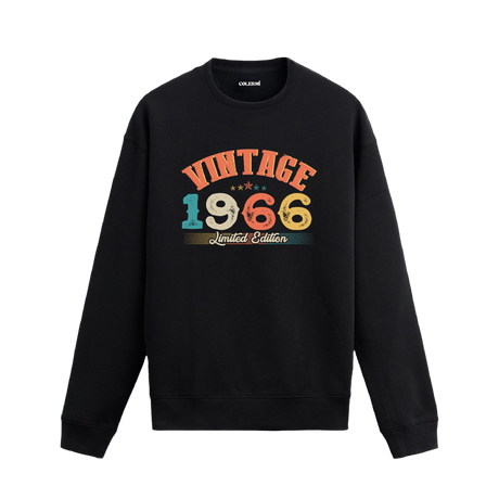 1966 yılına özel tasarlanmış siyah Vintage Sweatshirt Echo, retro yazı ve yıl baskılı sweatshirt modeli.