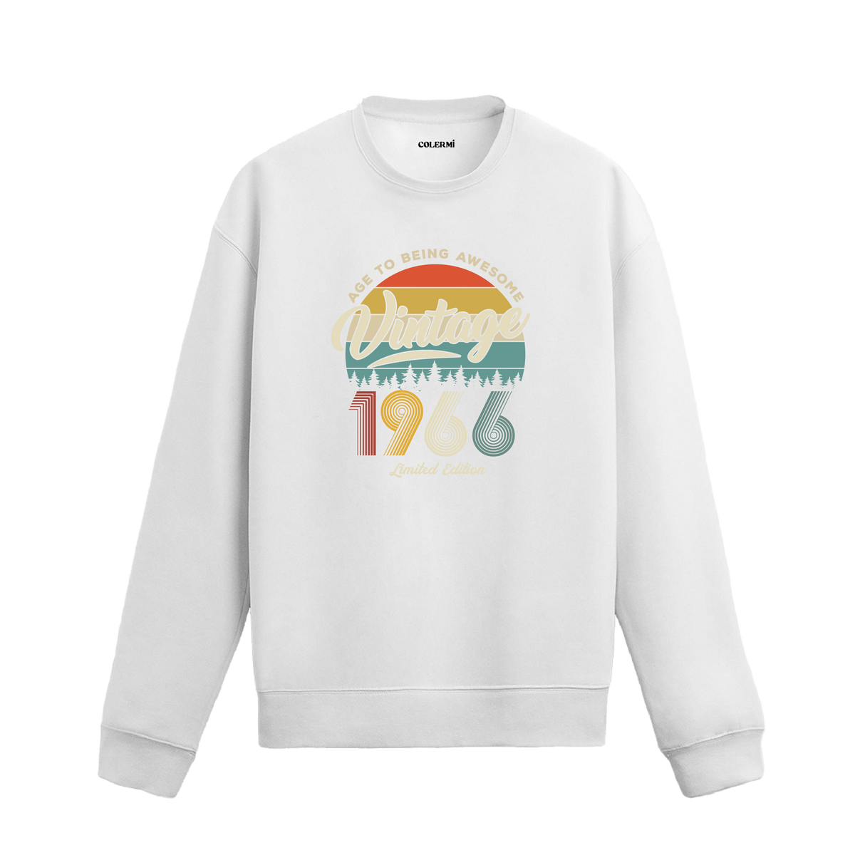 1966 yılı baskılı beyaz retro vintage sweatshirt