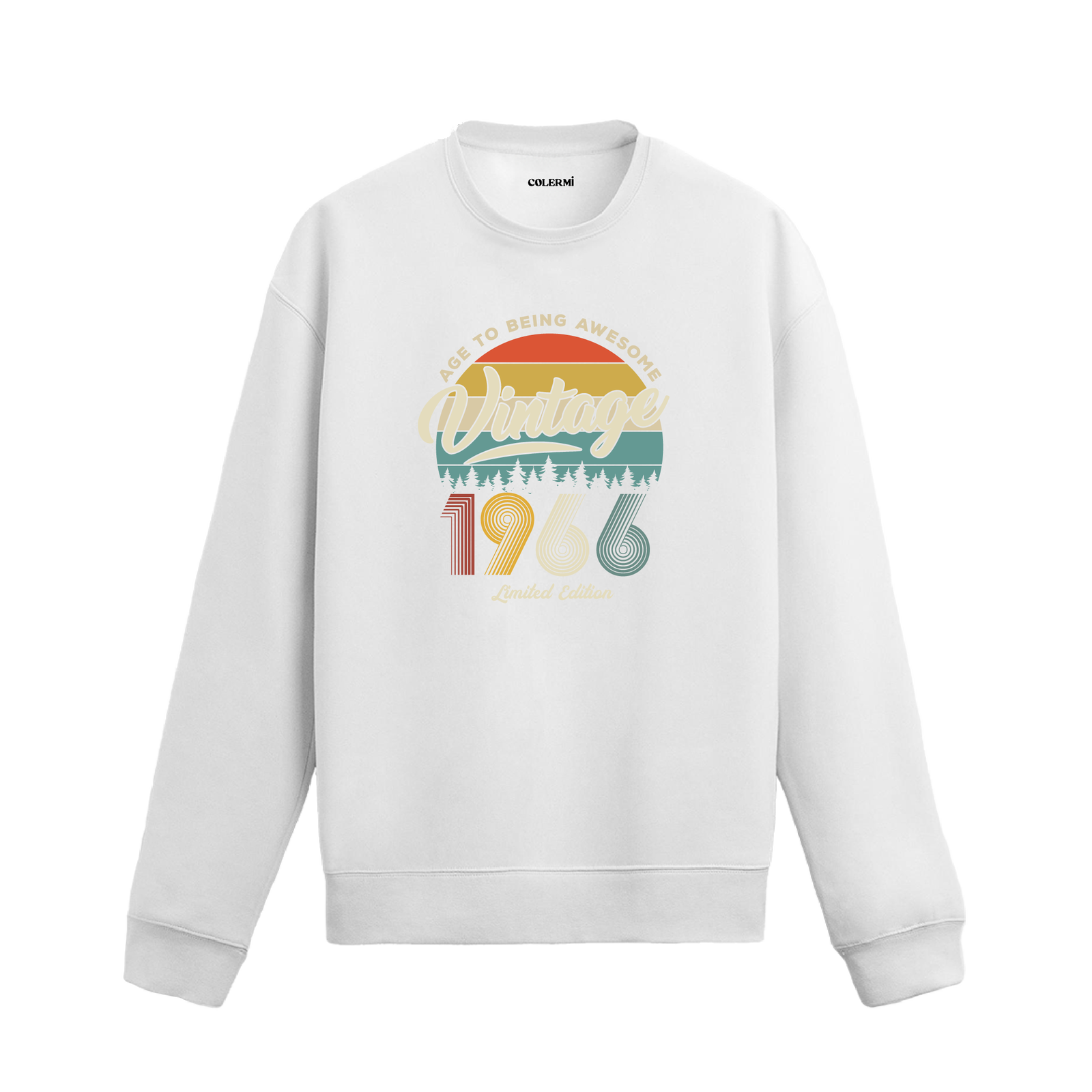 1966 yılı baskılı beyaz retro vintage sweatshirt
