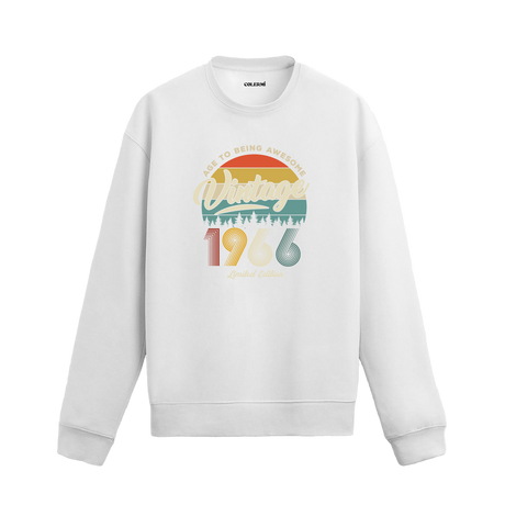 1966 yılı baskılı beyaz retro vintage sweatshirt