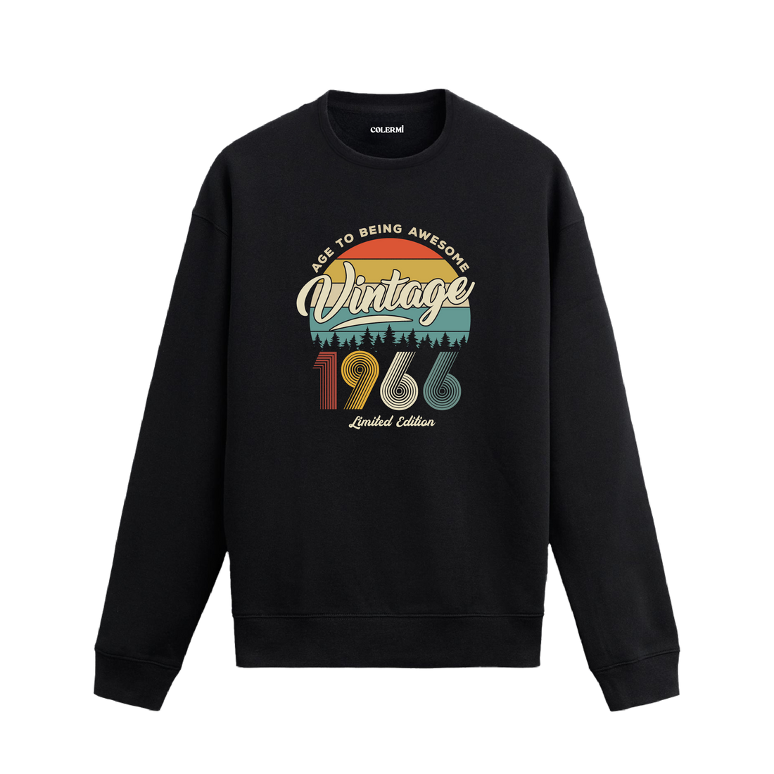 1966 yılı baskılı siyah retro vintage sweatshirt