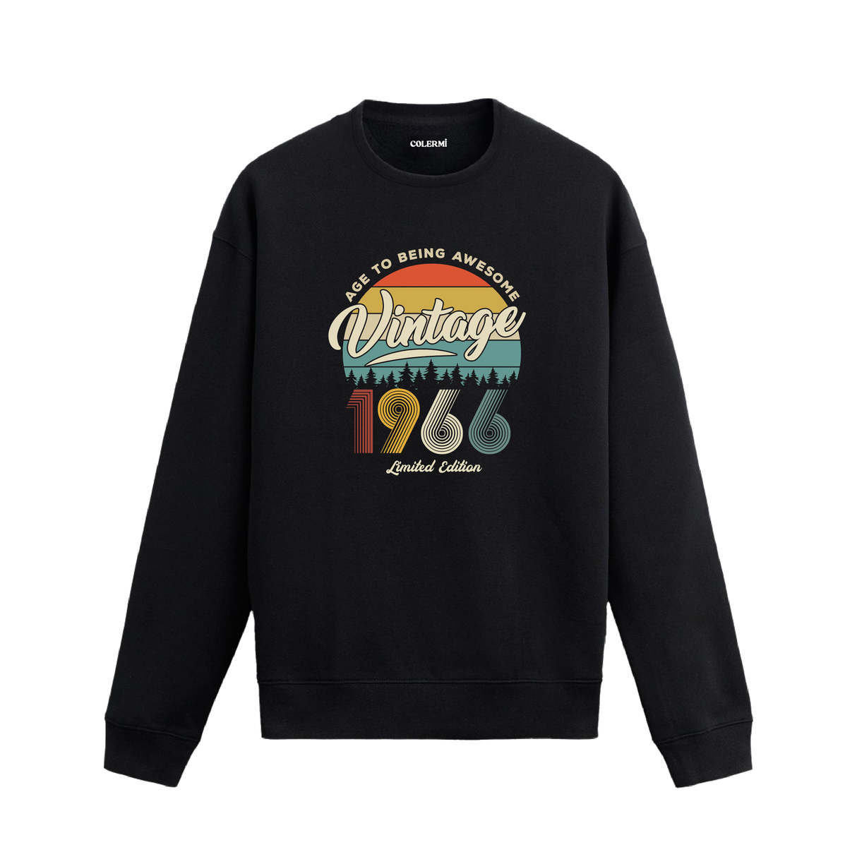 1966 yılı baskılı siyah retro vintage sweatshirt