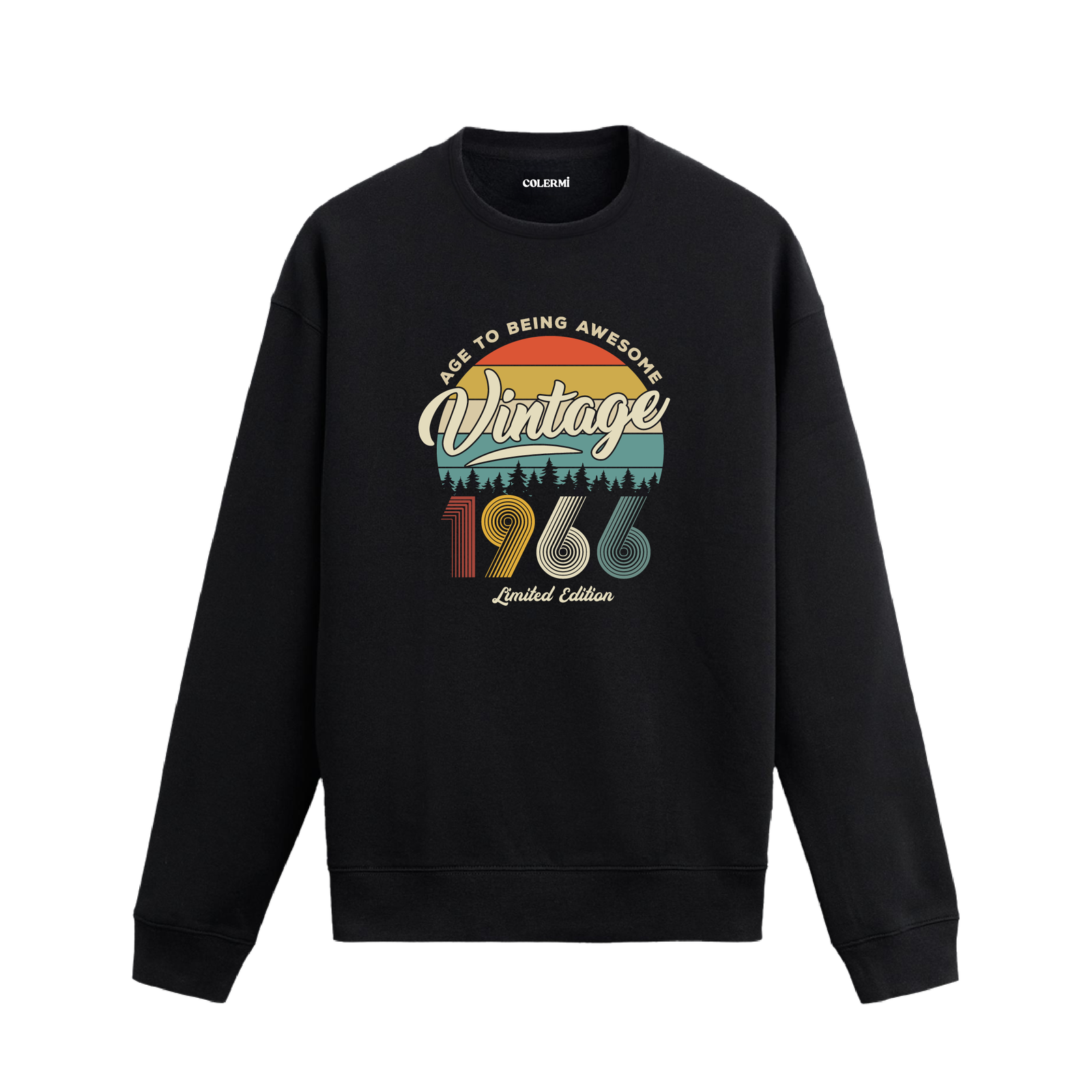 1966 yılı baskılı siyah retro vintage sweatshirt