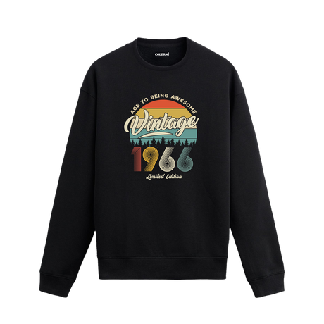 1966 yılı baskılı siyah retro vintage sweatshirt