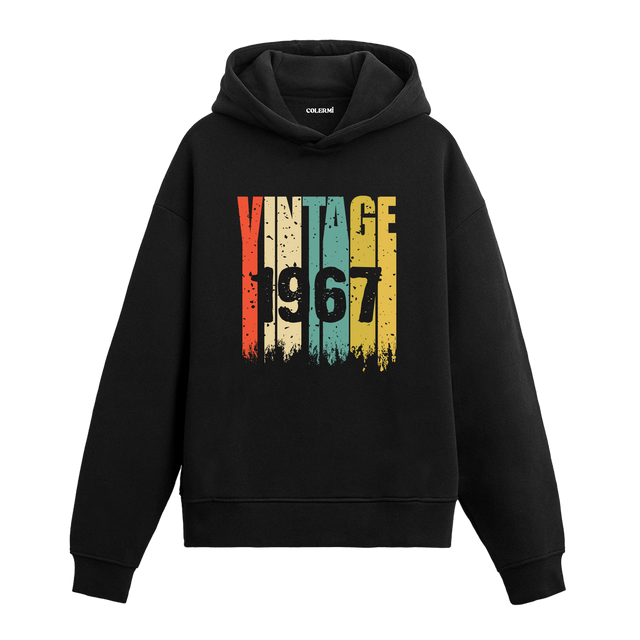 1967 doğum yılına özel retro tasarımlı Vintage Era hoodie