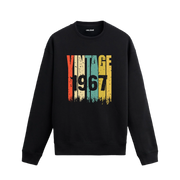 1967 vintage baskılı siyah sweatshirt, retro tasarım.