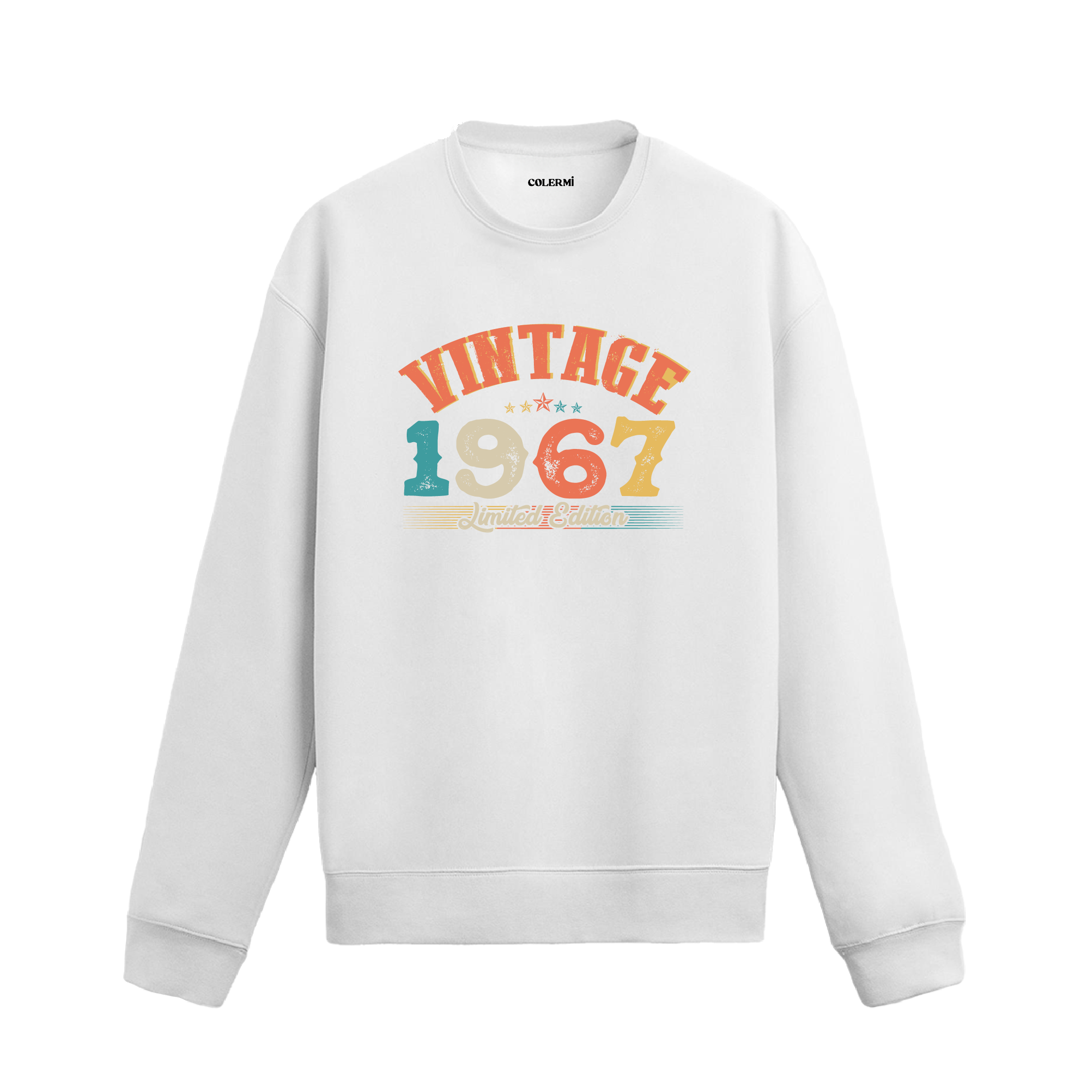 1967 yılına özel beyaz Vintage Sweatshirt Echo, retro yıl ve yazı baskılı sweatshirt modeli.