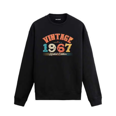1967 yılına özel siyah Vintage Sweatshirt Echo, retro yıl ve yazı baskılı sweatshirt modeli.