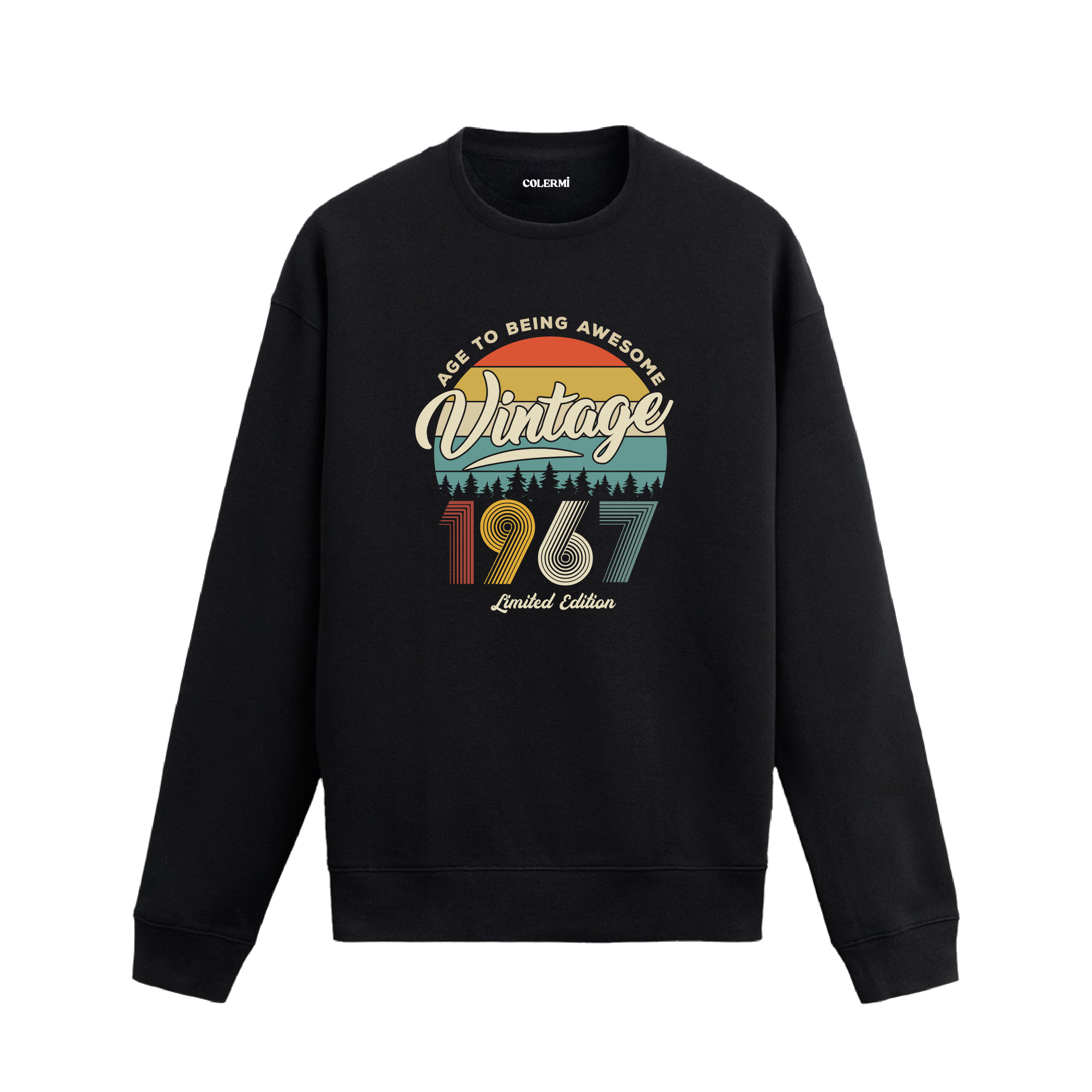 1967 yılı baskılı siyah retro vintage sweatshirt