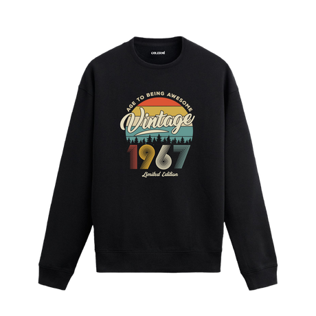 1967 yılı baskılı siyah retro vintage sweatshirt