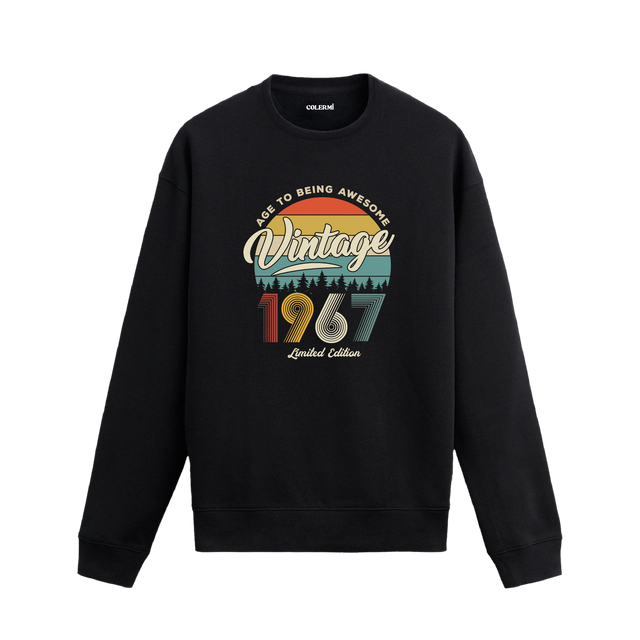 1967 yılı baskılı siyah retro vintage sweatshirt
