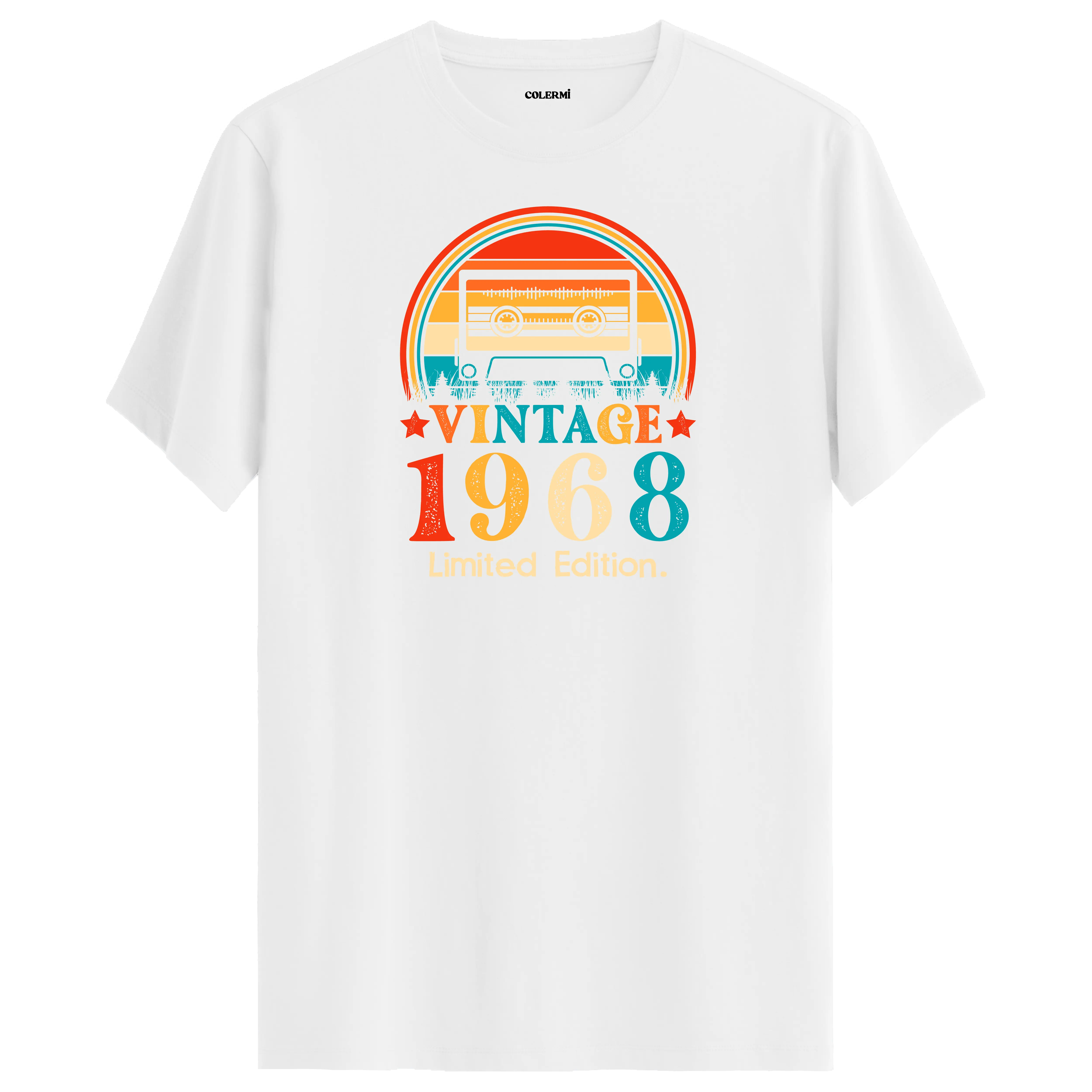1968 mixtape vintage beyaz tişört, kaset baskısı ve pamuklu yapısıyla günlük şıklık sunar.