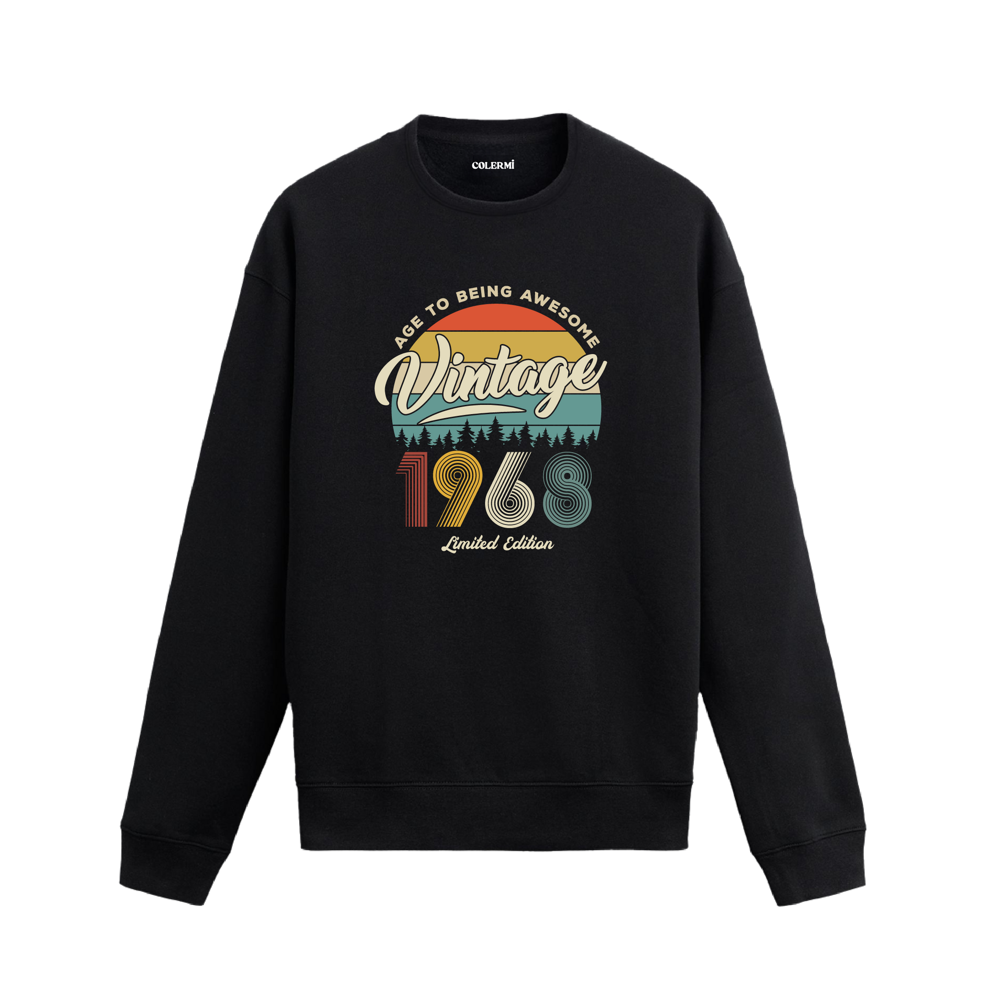 1968 yılı baskılı siyah nostalji vintage sweatshirt