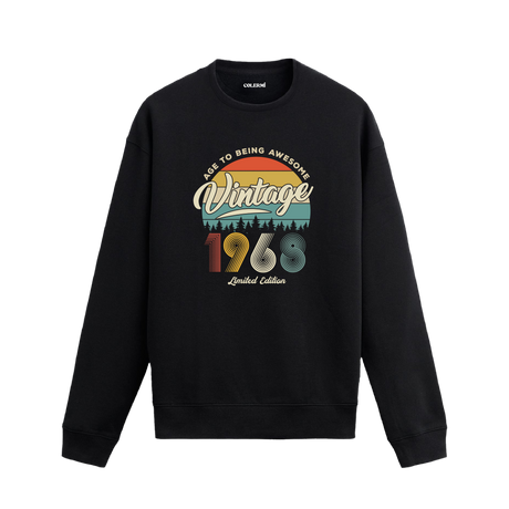 1968 yılı baskılı siyah nostalji vintage sweatshirt