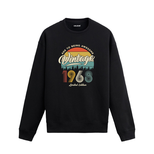1968 yılı baskılı siyah nostalji vintage sweatshirt