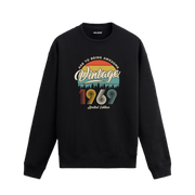 1969 yılı baskılı siyah retro vintage sweatshirt