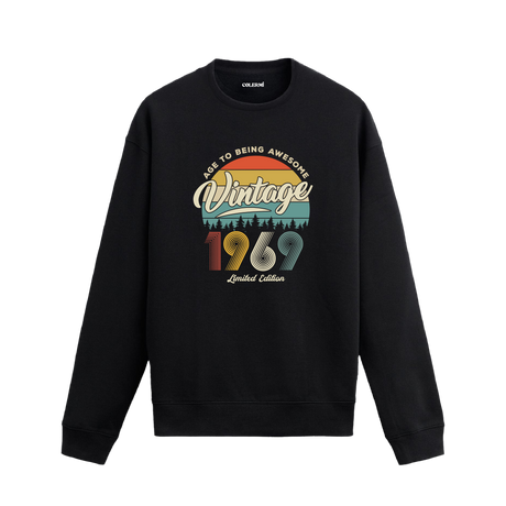 1969 yılı baskılı siyah retro vintage sweatshirt