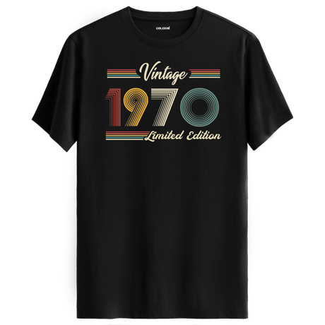 1970 yazılı klasik vintage retro tasarımlı siyah tişört