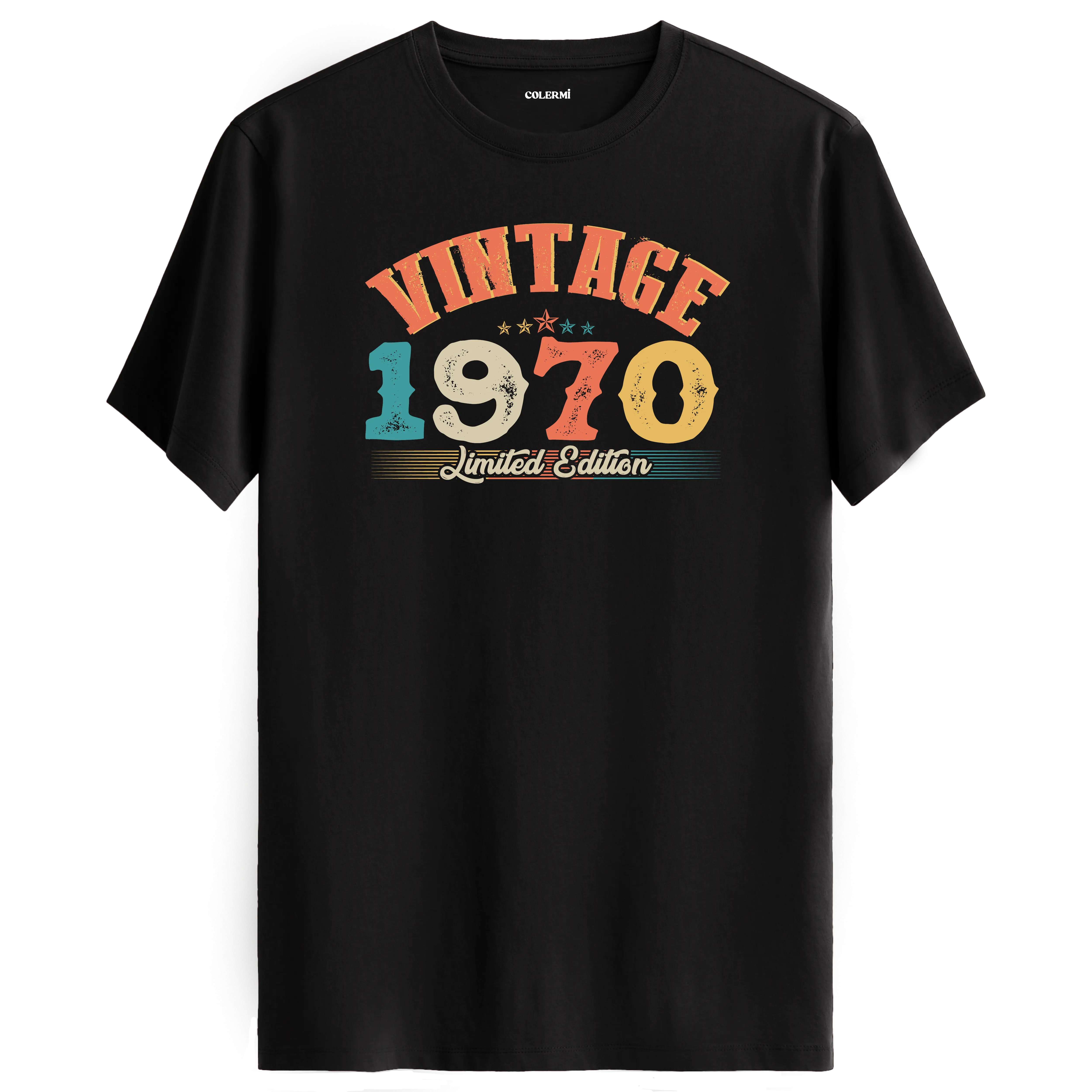 1970 Vintage Echo siyah tişört, premium pamuk kumaşıyla nostaljik ve şık bir hediye seçeneği sunar.