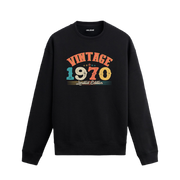 1970 yılına özel siyah Vintage Sweatshirt Echo, retro yıl baskılı sweatshirt modeli.