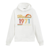 1971 doğum tarihli retro baskılı beyaz vintage hoodie