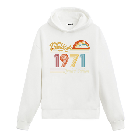 1971 doğum tarihli retro baskılı beyaz vintage hoodie