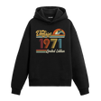 1971 doğum tarihli retro baskılı siyah vintage hoodie
