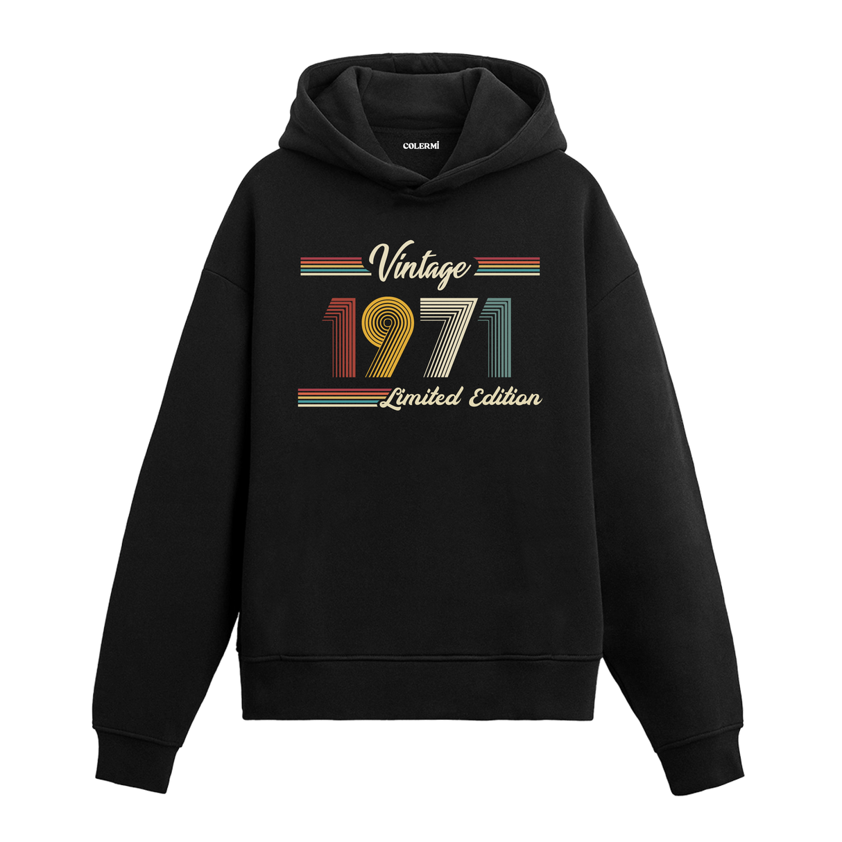 1971 doğumlu kişiler için tasarlanmış siyah klasik vintage hoodie