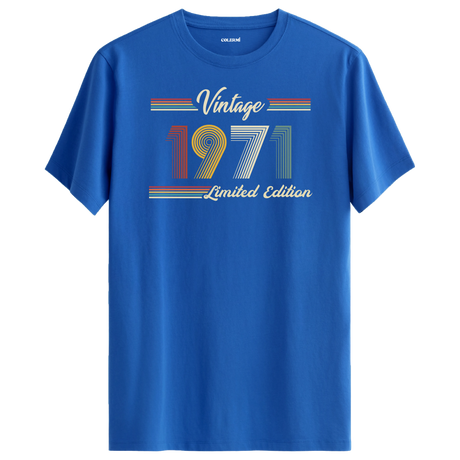 1971 yazılı klasik vintage retro tasarımlı mavi tişört