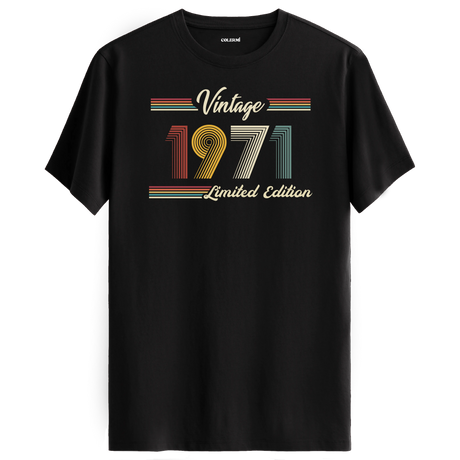 1971 yazılı klasik vintage retro tasarımlı siyah tişört
