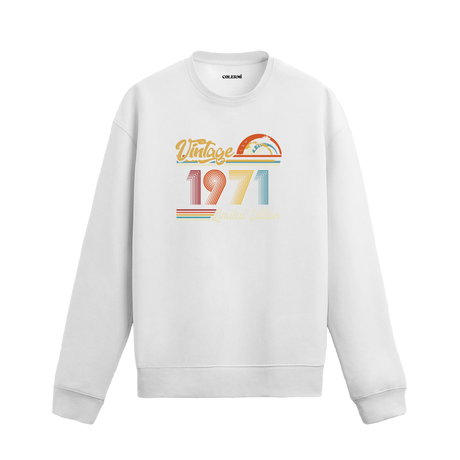 1971 Vintage sweatshirt, retro baskılı beyaz sweatshirt