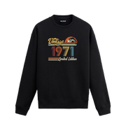 1971 Vintage sweatshirt, retro baskılı siyah sweatshirt