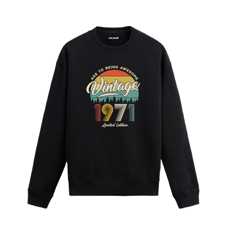 1971 yılı baskılı siyah retro vintage sweatshirt