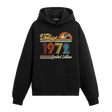 1972 doğum tarihli retro baskılı siyah vintage hoodie