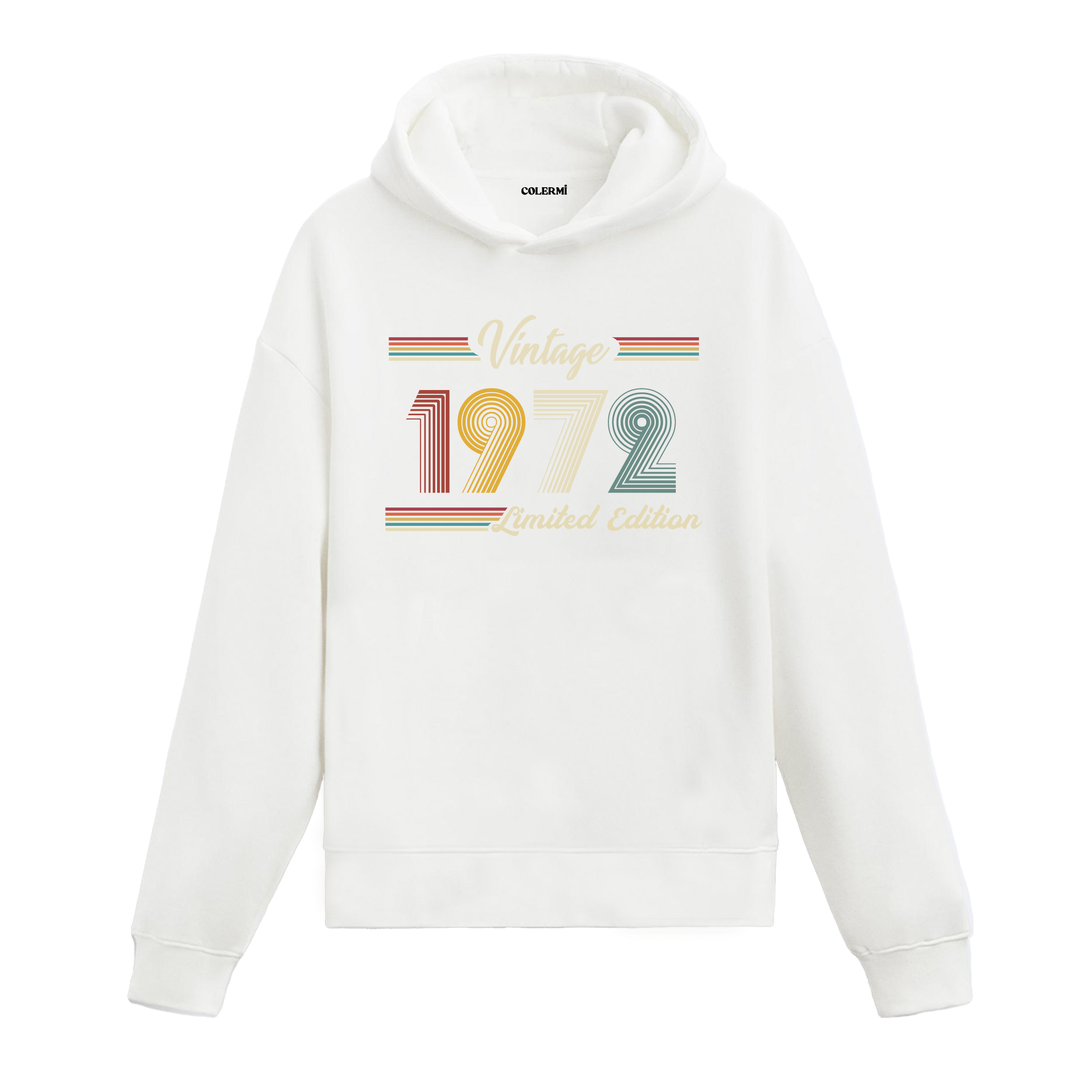1972 doğum yılına özel tasarlanmış beyaz klasik vintage hoodie